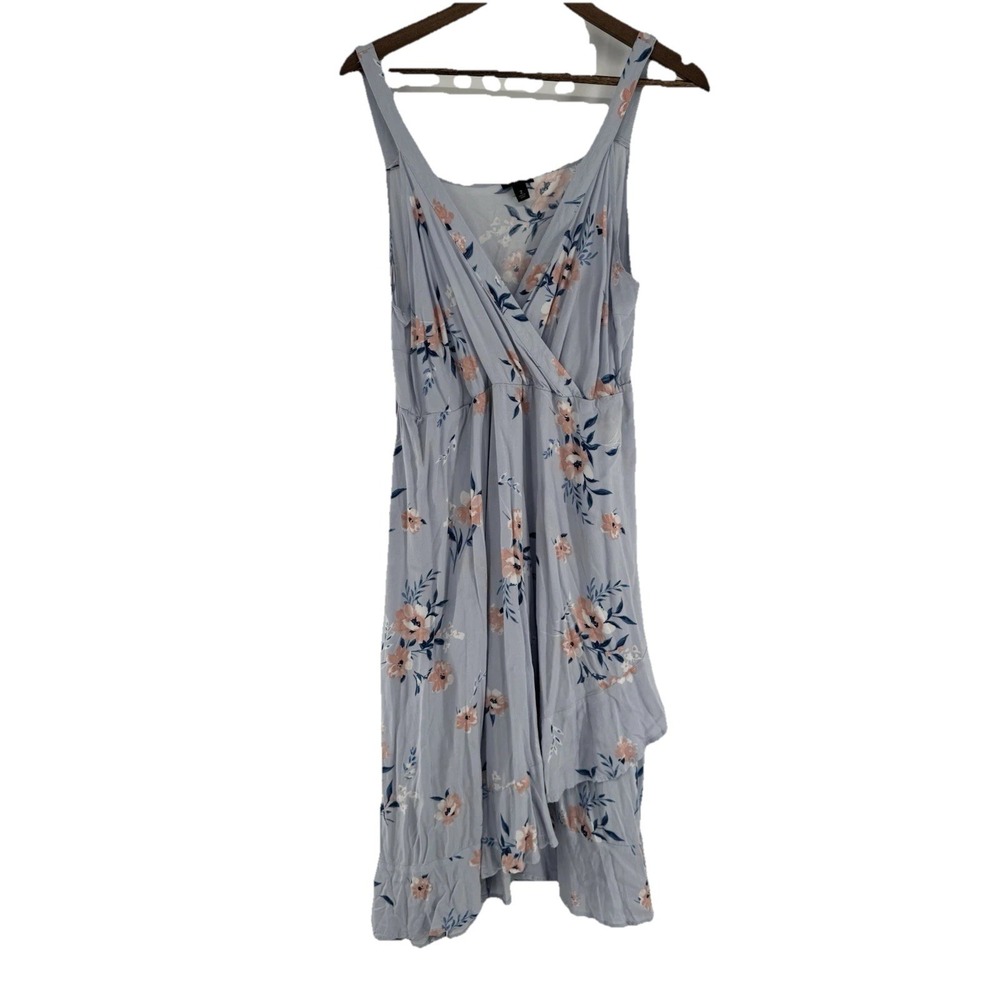 Torrid Purple Blue Dress Size 2 2X Floral Faux Wrap Asymmetrical Fairy Cottage - Picture 2 of 10